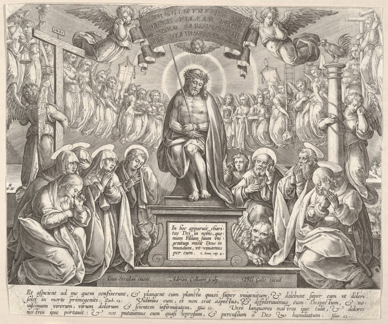 Sorgens mand med de tre Mariaer og evangelisterne,.n.d. af Adriaen Collaert