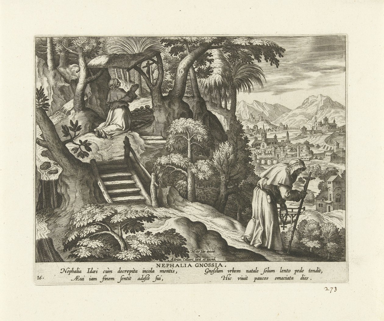 Nefalen af ​​Knossos Nephalia Gnossia (titel på objekt) Kvindelige eremitter (serietitel) Solitvdo sive vitae foeminarvm anachoritarvm (serietitel) af Adriaen Collaert