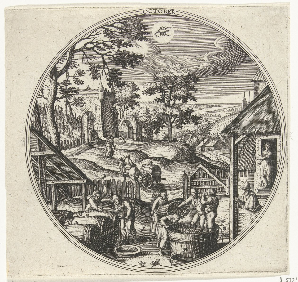 oktober De tolv måneder (serietitel) af Adriaen Collaert