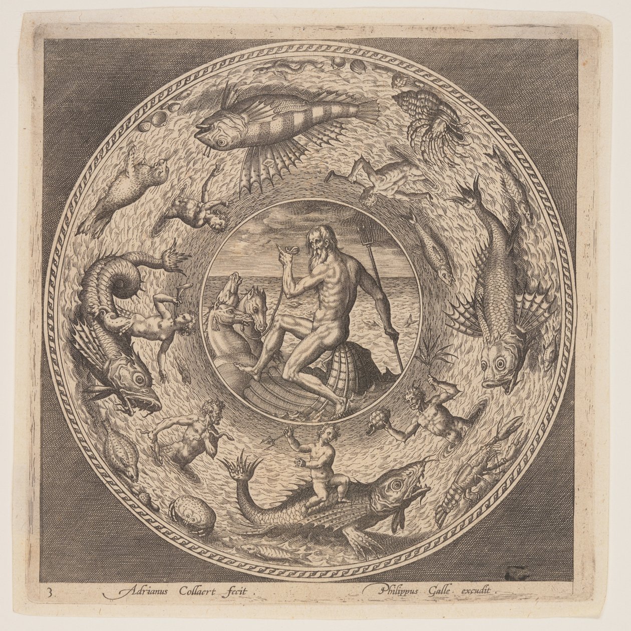 Poseidon, fra et sæt design til tallerkener (Fonds de Coupe) af Adriaen Collaert