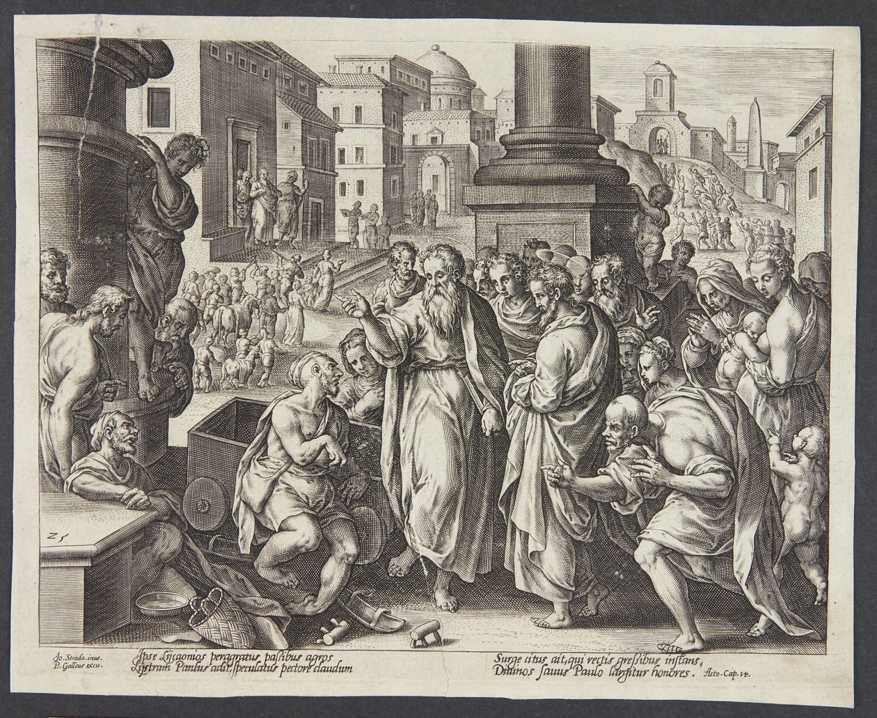 St. Paul helbreder en krøbling i Lystra af Adriaen Collaert