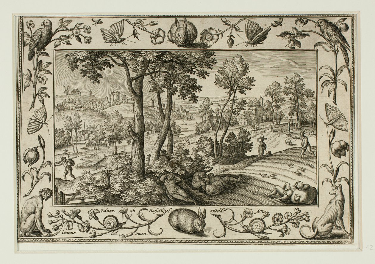 Fjenden sår ukrudt blandt hveden, fra Landskaber med scener fra Det Gamle og Det Nye Testamente og Jagtscener af Adriaen Collaert