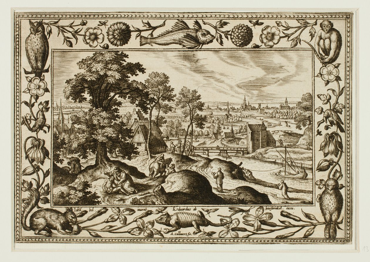 Lignelsen om den barmhjertige samaritaner, fra Landskaber med scener fra Det Gamle og Det Nye Testamente og Jagtscener af Adriaen Collaert
