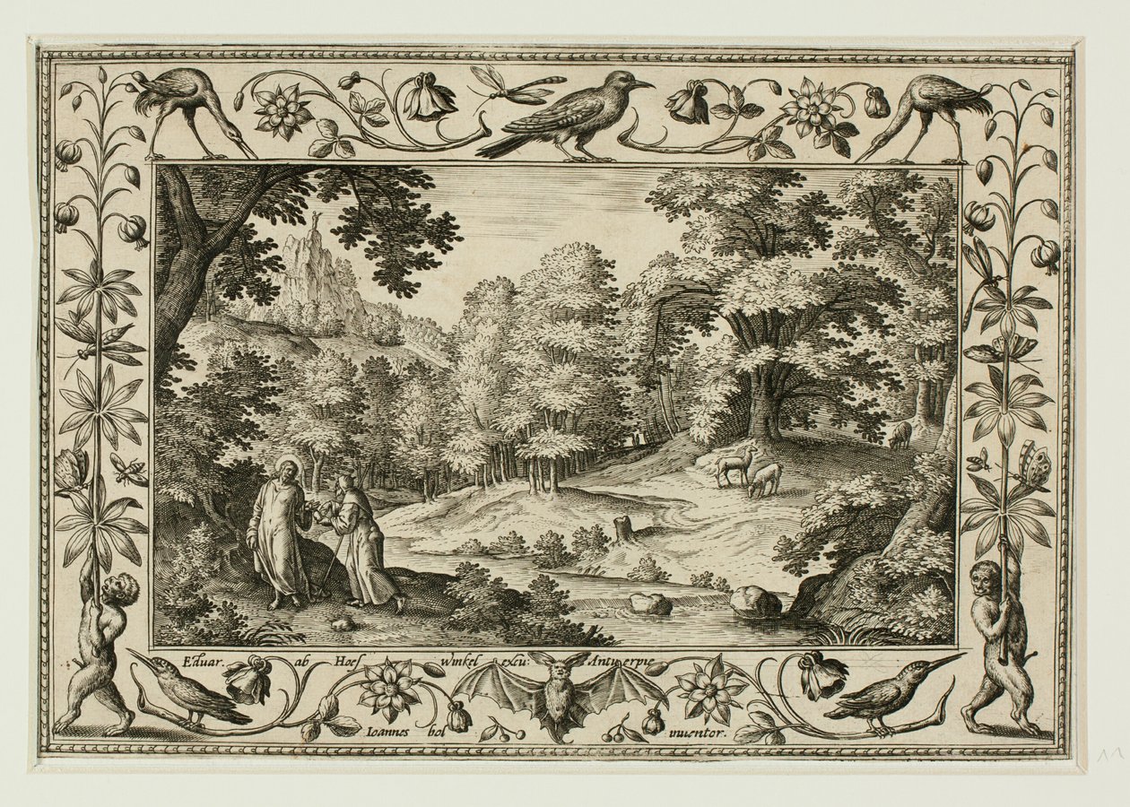 The Temptation of Christ, fra Landskaber med scener fra Det Gamle og Det Nye Testamente og Jagtscener af Adriaen Collaert