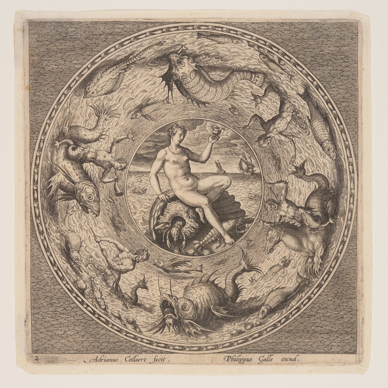 Thetis på en muslingeskal, fra et sæt design til tallerkener (Fonds de Coupe) af Adriaen Collaert