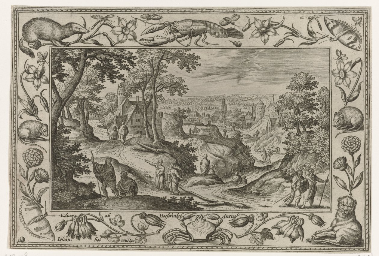 Udsendelse af apostlene Landskaber med bibelske, mytologiske scener og jagtscener (serietitel) af Adriaen Collaert