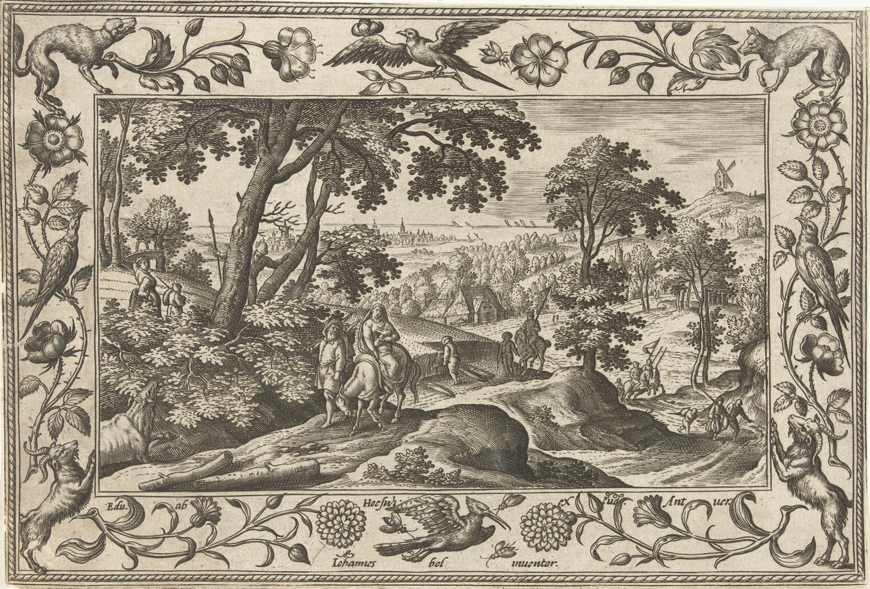Flyvning til Egypten Landskaber med bibelske, mytologiske scener og jagtscener (serietitel) af Adriaen Collaert