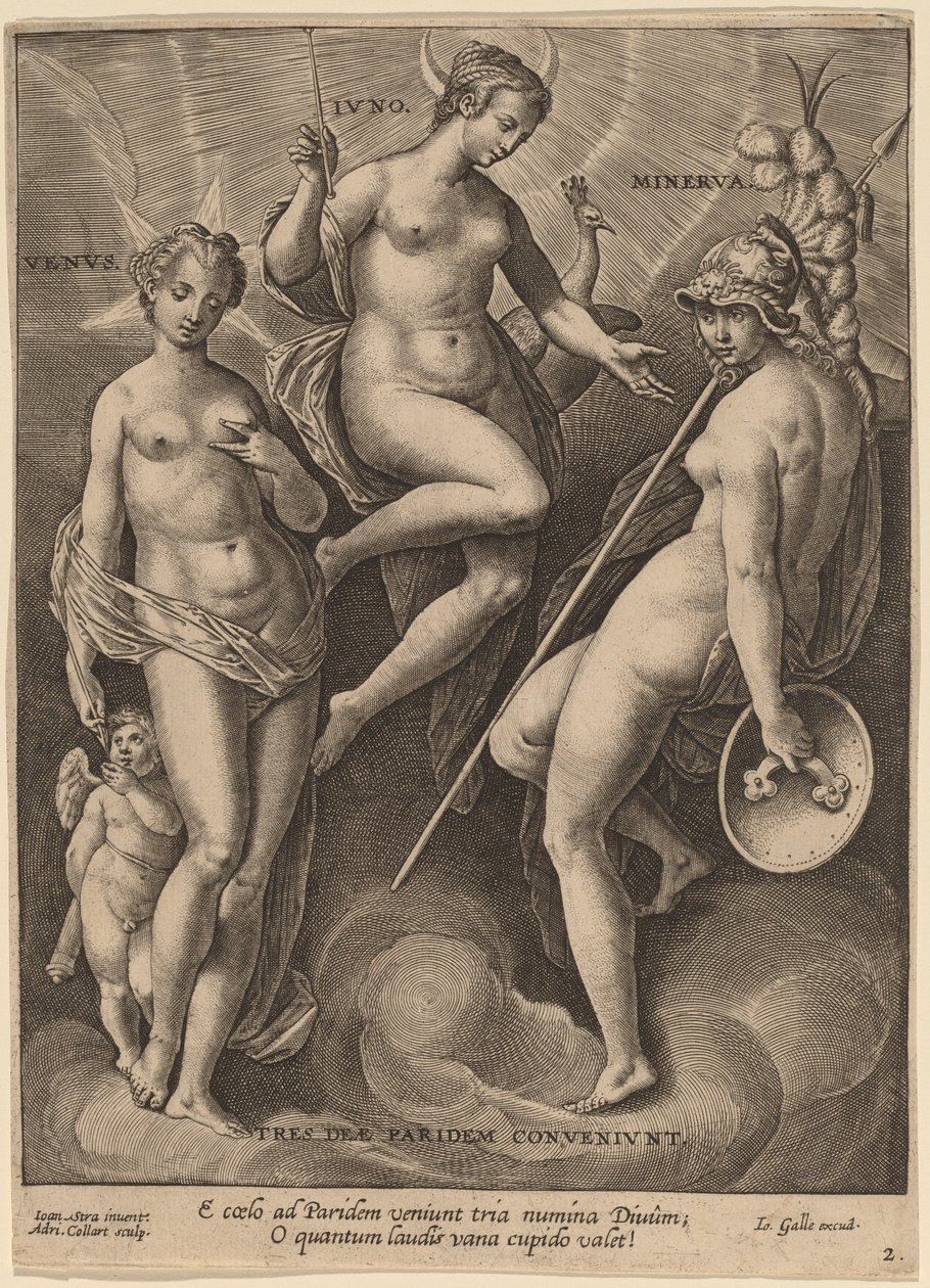 Venus, Juno og Minerva af Adriaen Collaert after Jan van der Straet