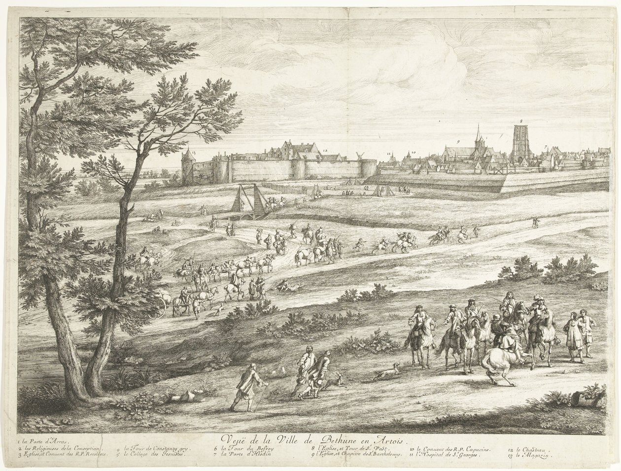 Udsigt over Bethune (venstre ark) Veuë de la Ville de Bethune en Artois (titel på objekt) af Adriaen Frans Boudewyns