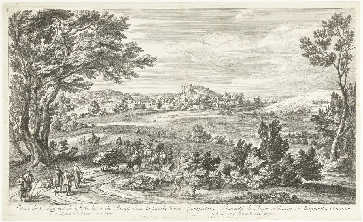 Udsigt over Saint Laurent de la Roche Udsigt over St. Laurent de la Roche og Bourg i Franche-Comté (titel på objektet) af Adriaen Frans Boudewyns