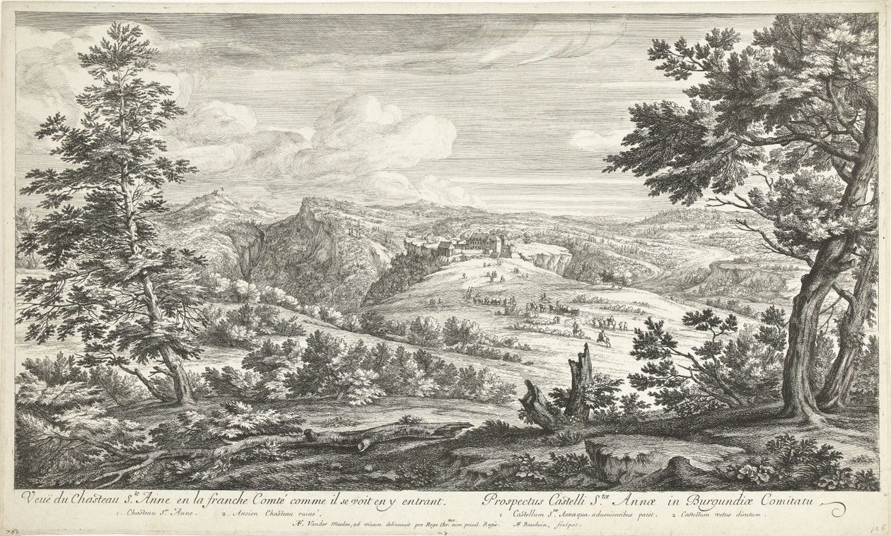 Se på kasteel af Sainte Anne Udsigt over slottet Ste. Anne i den frie Comté, som han ser sig selv komme ind i den (titel på objekt) af Adriaen Frans Boudewyns