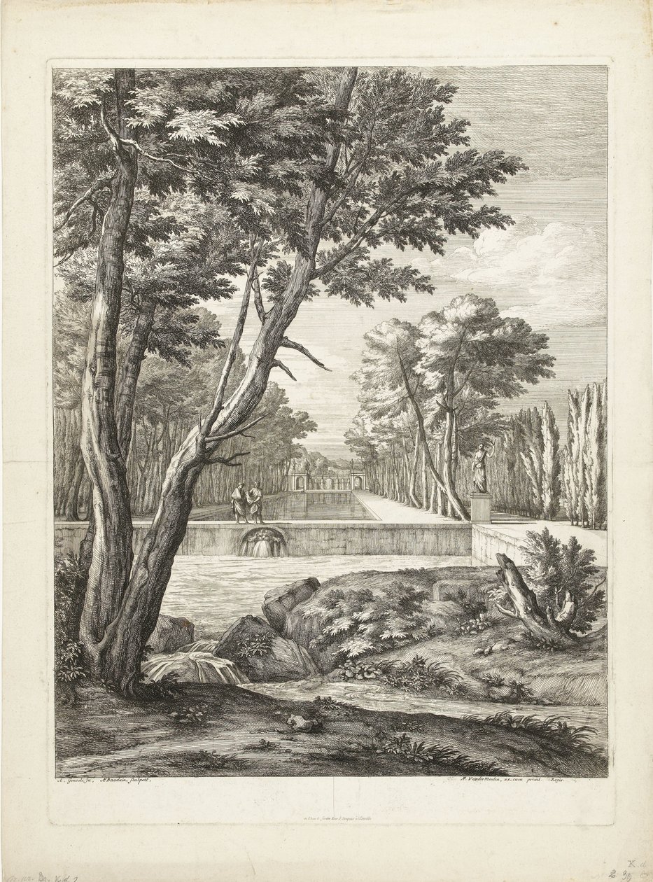 Landskab med to mænd ved et springvand af Adriaen Frans Boudewyns