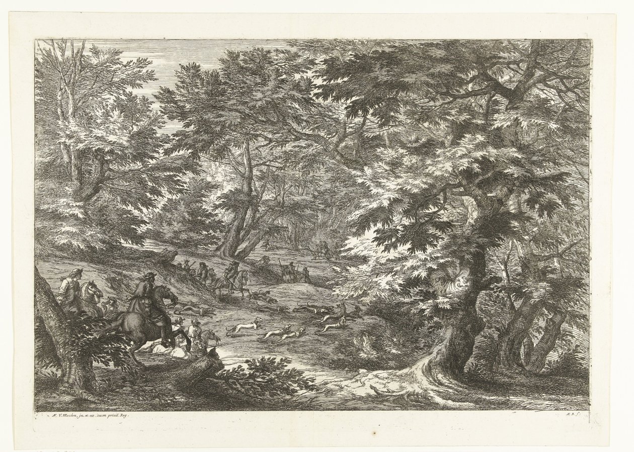 Landskab med rævejagt Landskaber med jægere (serietitel) af Adriaen Frans Boudewyns