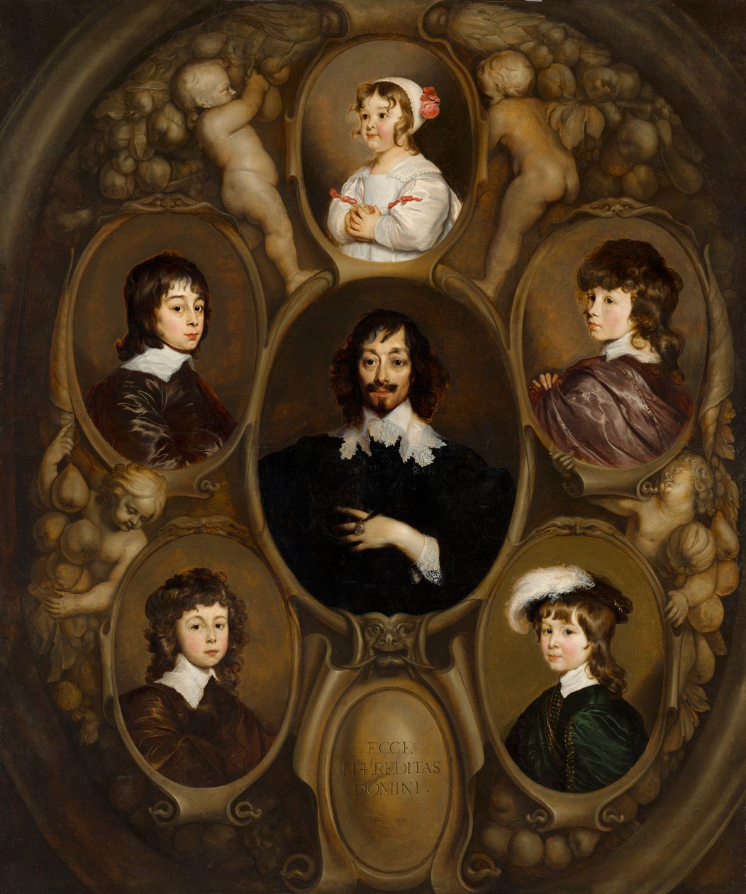 Portræt af Constantijn Huygens (1596-1687) og hans fem børn af Adriaen Hanneman