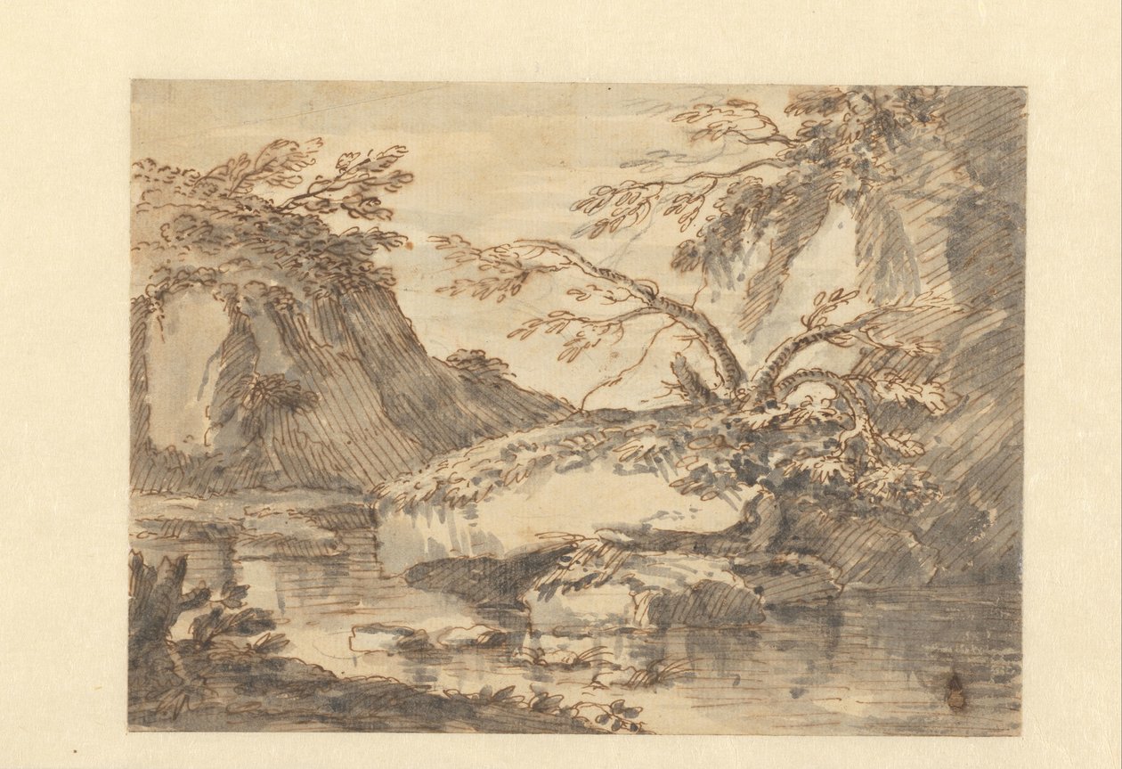 Landskab med store kampesten i vand af Adriaen Honich (attributed to)