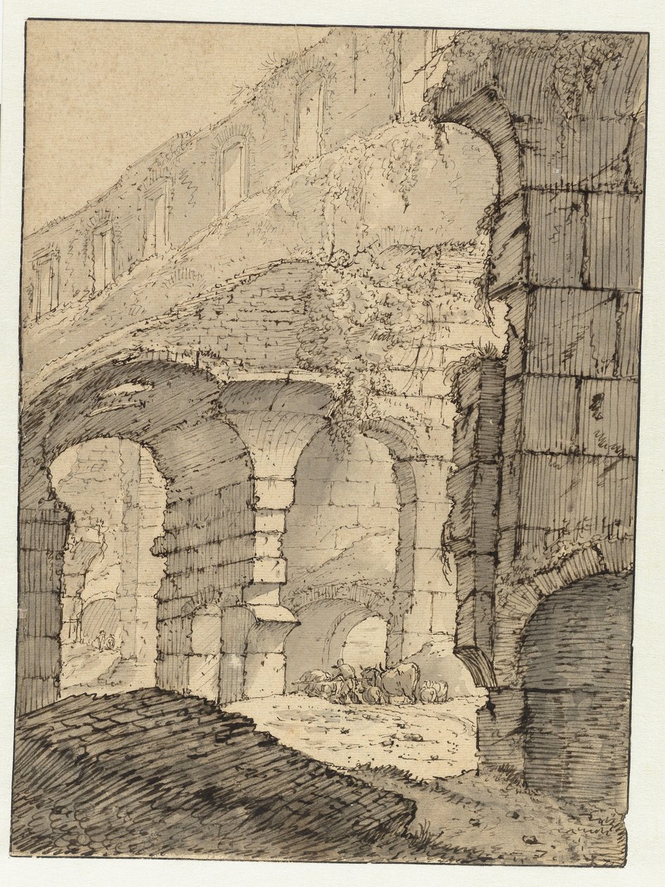 Udsigt i Colosseum, Rom af Adriaen Honich (attributed to)