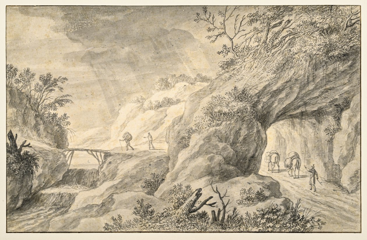 Klippelandskab med vej af Adriaen I van Nieulandt