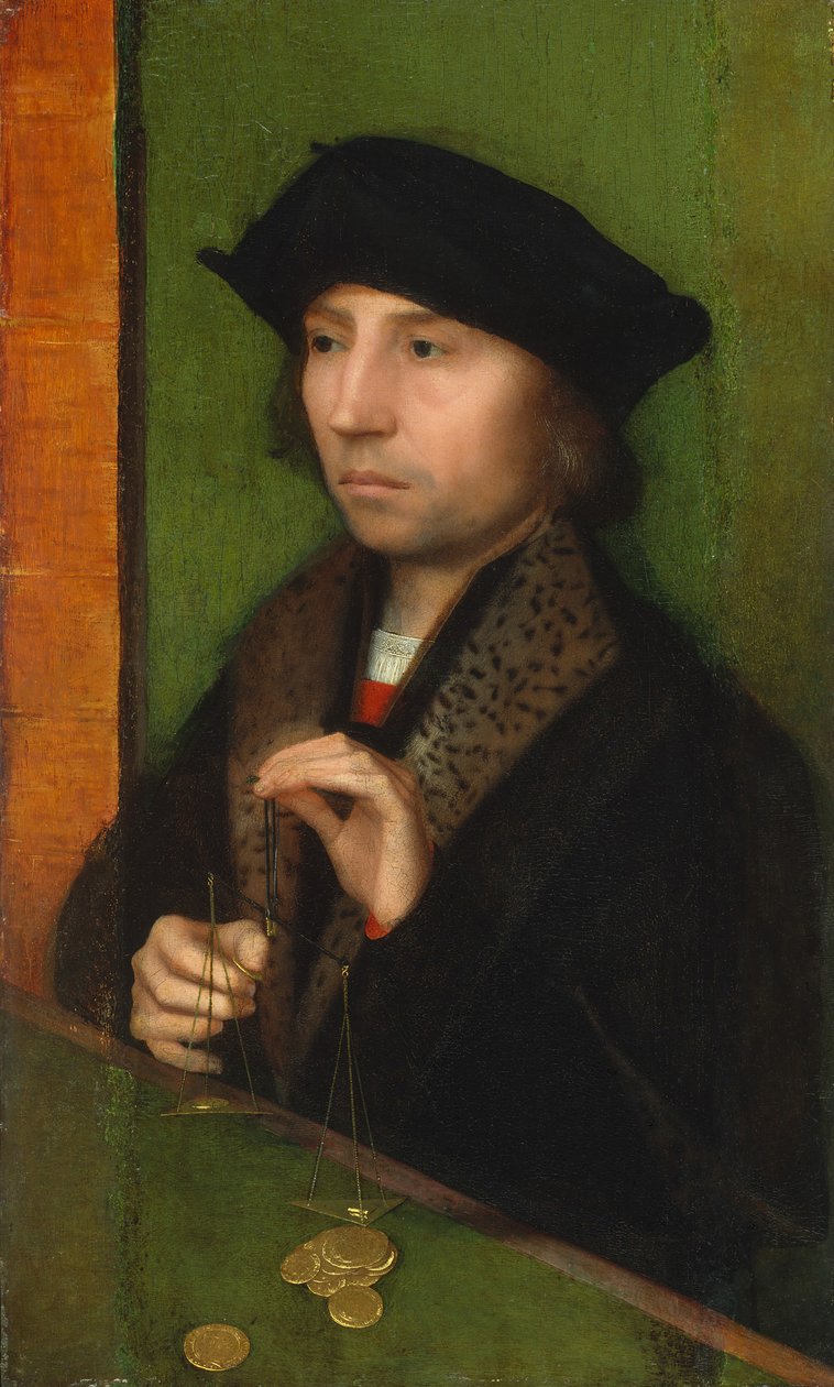 Mand vejer guld, ca. 1515-20. af Adriaen Isenbrandt