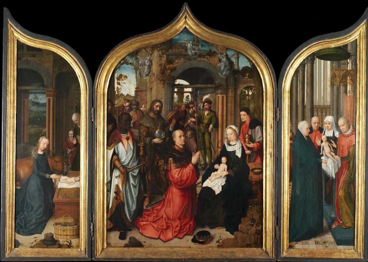 Fødselen, Magiernes tilbedelse, Præsentationen i templet, 1510-12. af Adriaen Isenbrandt