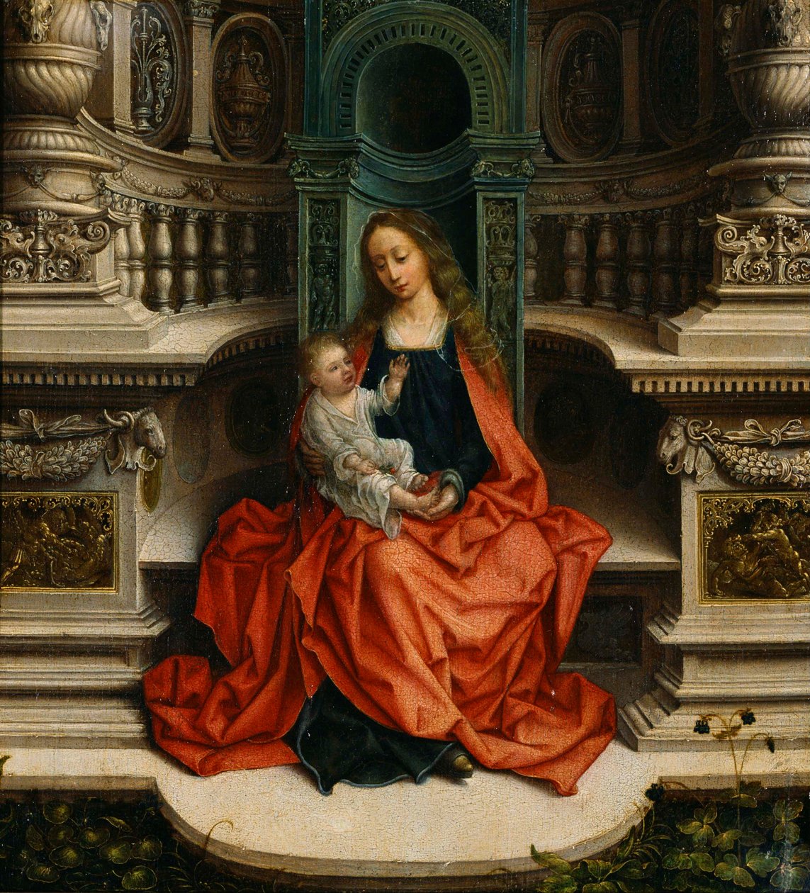 Jomfruen og barnet på tronen - Maleri af Adriaen Isenbrant (Adrien Ysenbrant, Ysenbrandt, Hysebrant) (1490-1551) af Adriaen Isenbrandt or Isenbrant