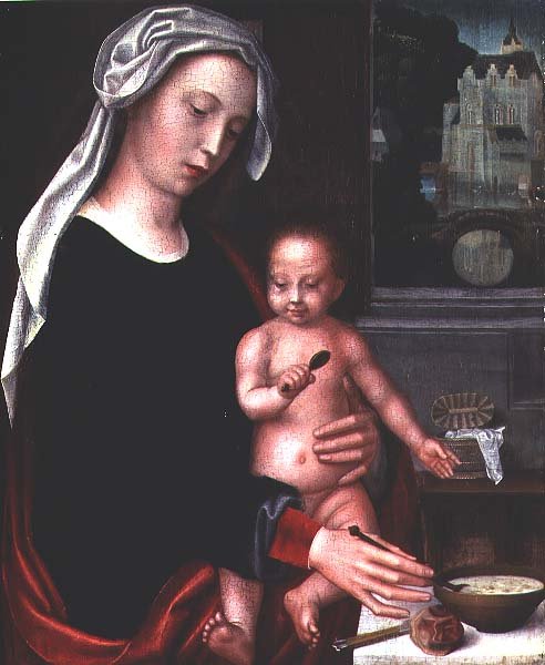 Madonna og barn (panel) af Adriaen Isenbrandt or Isenbrant