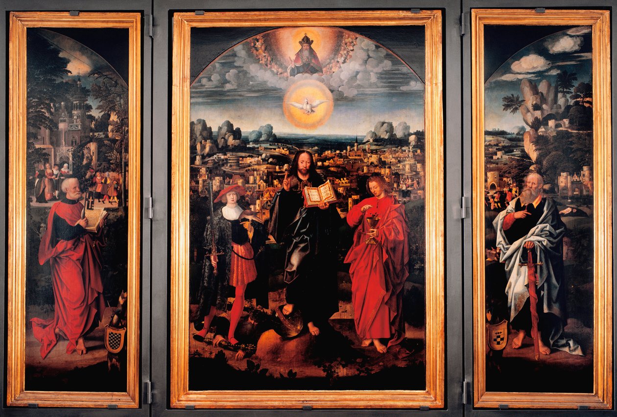 Tryptic of Saint Pancrace - Maleri på træ af Adriaen Isenbrant (Adrien Ysenbrant, Ysenbrandt, Hysebrant) (1490-1551) Debut af det 16. århundrede Dim 185x270 cm Genes, chiesa di san Pancrazio af Adriaen Isenbrandt or Isenbrant