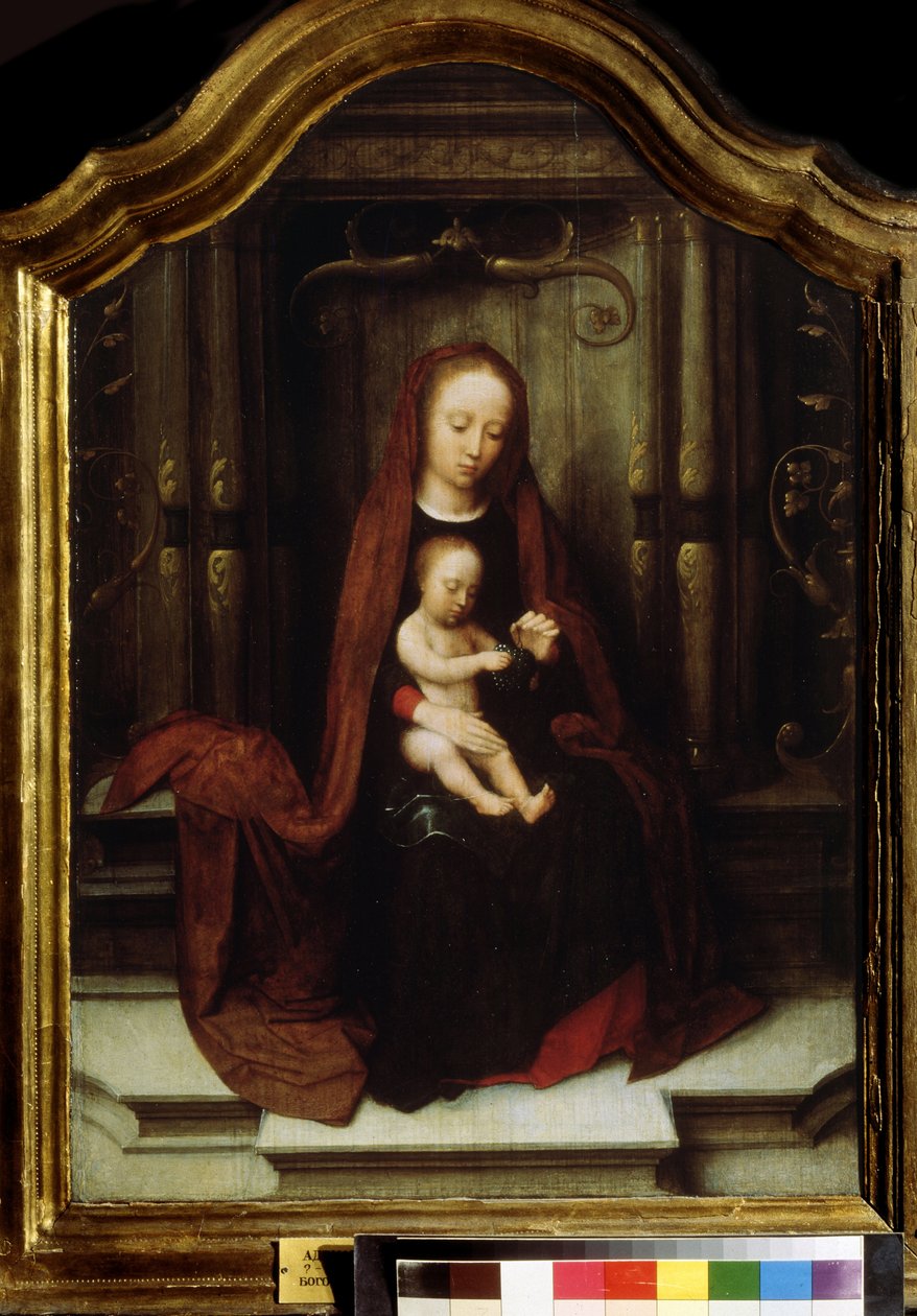 ""Madonna og barn"" (Jomfruen og barnet på tronen) Maleri af Adriaen Isenbrant (Adrien Ysenbrant, Ysenbrandt, Hysebrant) (1490-1551) 1500-tallet Pushkin Museum Moskva af Adriaen Isenbrandt or Isenbrant