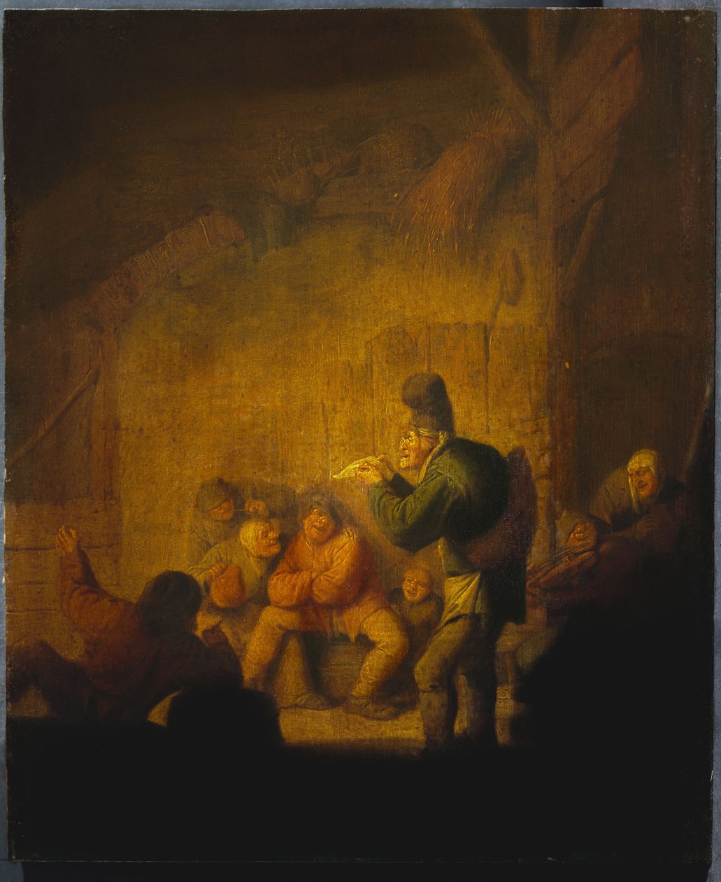 Et ladeinteriør med en nar, der regaler sine ledsagere, c.1632 af Adriaen Jansz. van Ostade