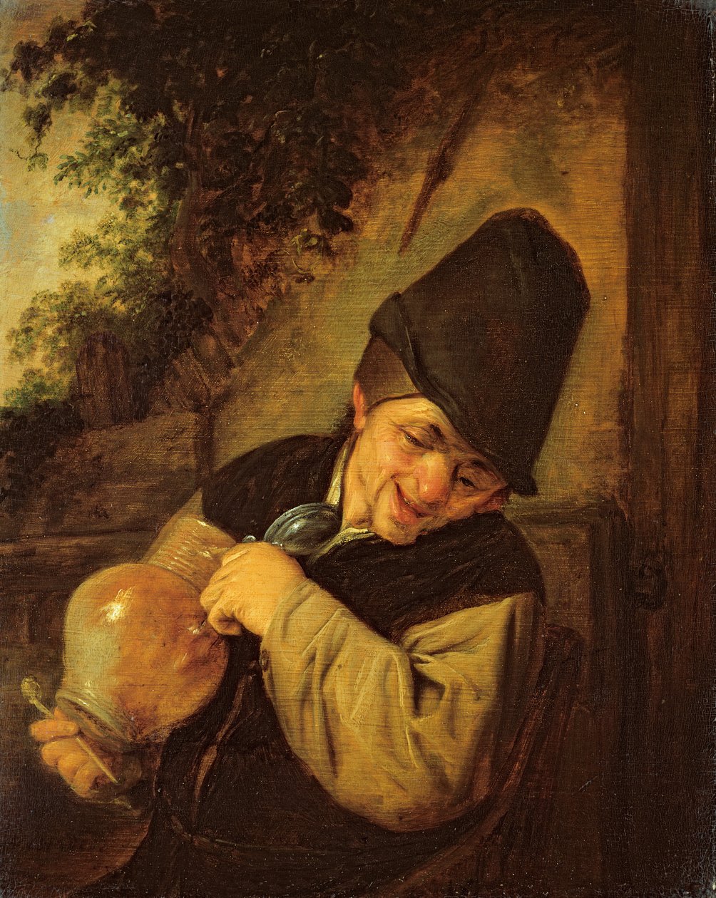 En bonde holder en kande og et rør, ca. 1650-55 (olie på egetræspanel) af Adriaen Jansz. van Ostade