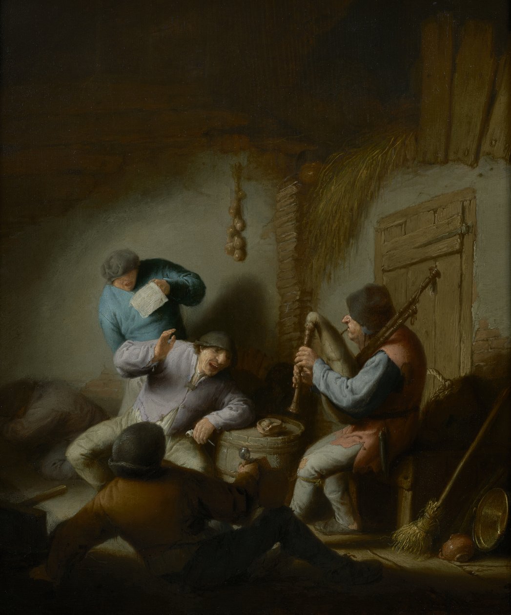Ladeinteriør med bønder, der laver musik af Adriaen Jansz. van Ostade