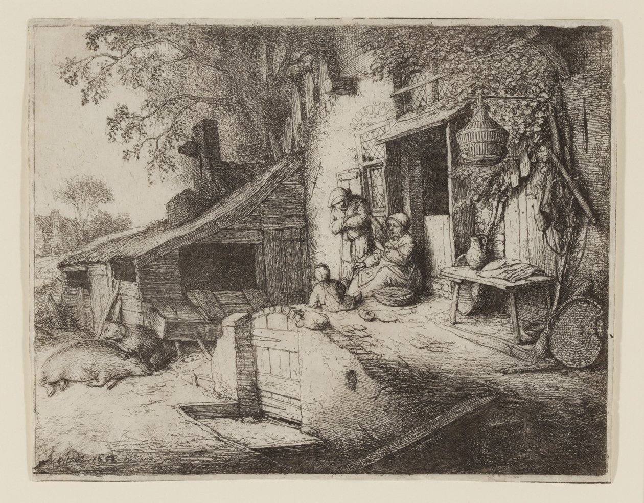 Ved sommerhusdøren - Spinderen af Adriaen Jansz. van Ostade