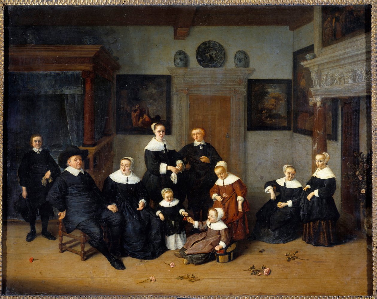 Familieportrætmaleri af Adrien Van Ostade (1610-1685) (ec.holl.) 1654 søn. 0,7x0,88 m - Familieportræt. Maleri af Adrien Van Ostade (1610-1685) (Hollandsk Skole) 1654. 0,7 x 0, 88 m. Louvre-museet, Paris af Adriaen Jansz. van Ostade