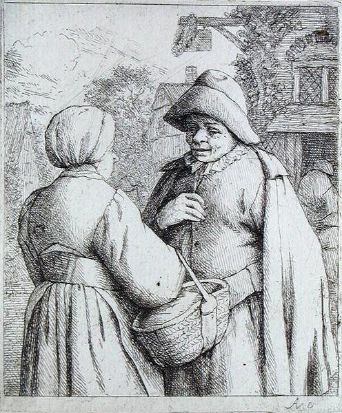 Mand og kvinde samtaler (gravering) af Adriaen Jansz. van Ostade