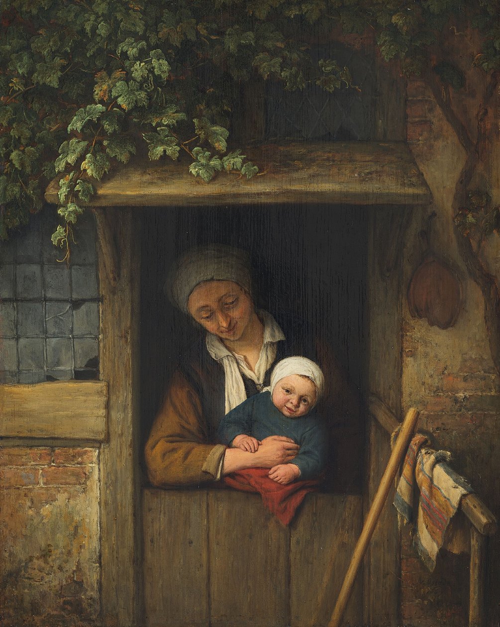 Mor med barn ved døren af Adriaen Jansz. van Ostade