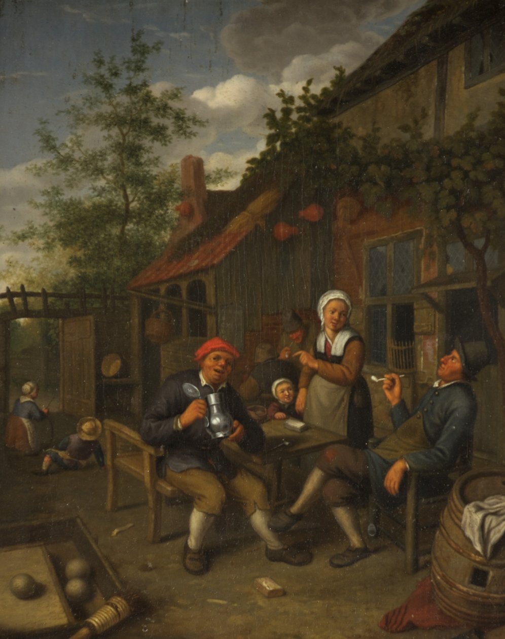 Bønder, der drikker uden for en kro (olie på panel) af Adriaen Jansz. van Ostade