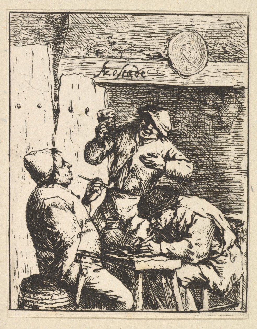 Sanger stående mellem to rygere, 1610-85. af Adriaen Jansz. van Ostade