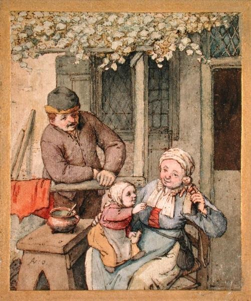 Barnet og dukken (pen og akvarel på papir) af Adriaen Jansz. van Ostade