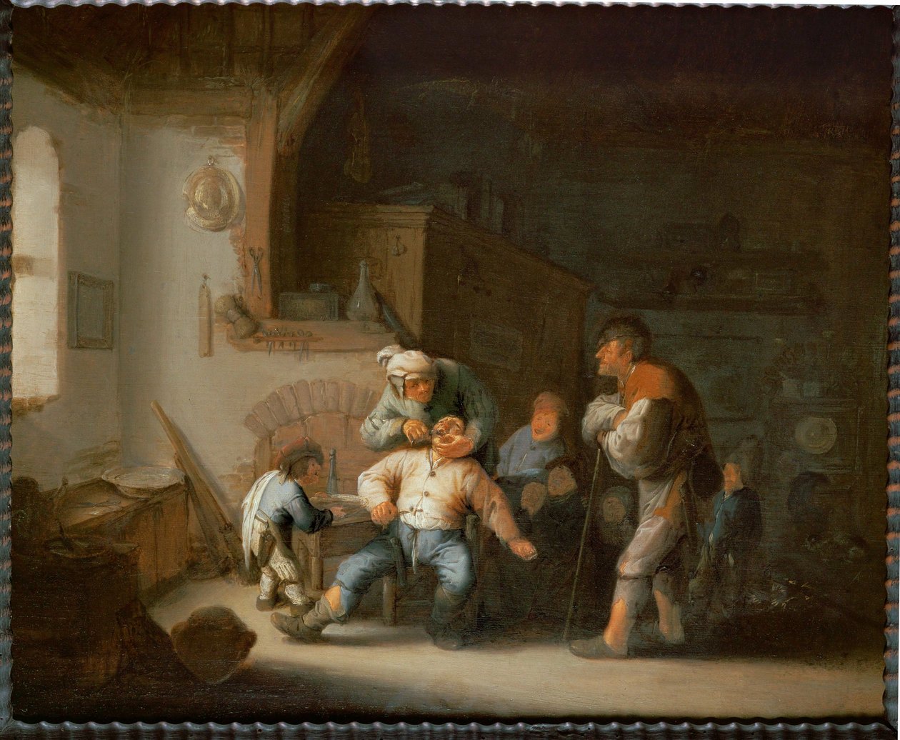 The Village Barber (maleri på egetræ) af Adriaen Jansz. van Ostade