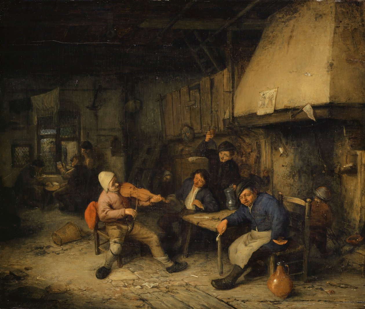 Violinspiller og drikkende bønder i et værtshus, 1663 af Adriaen Jansz. van Ostade