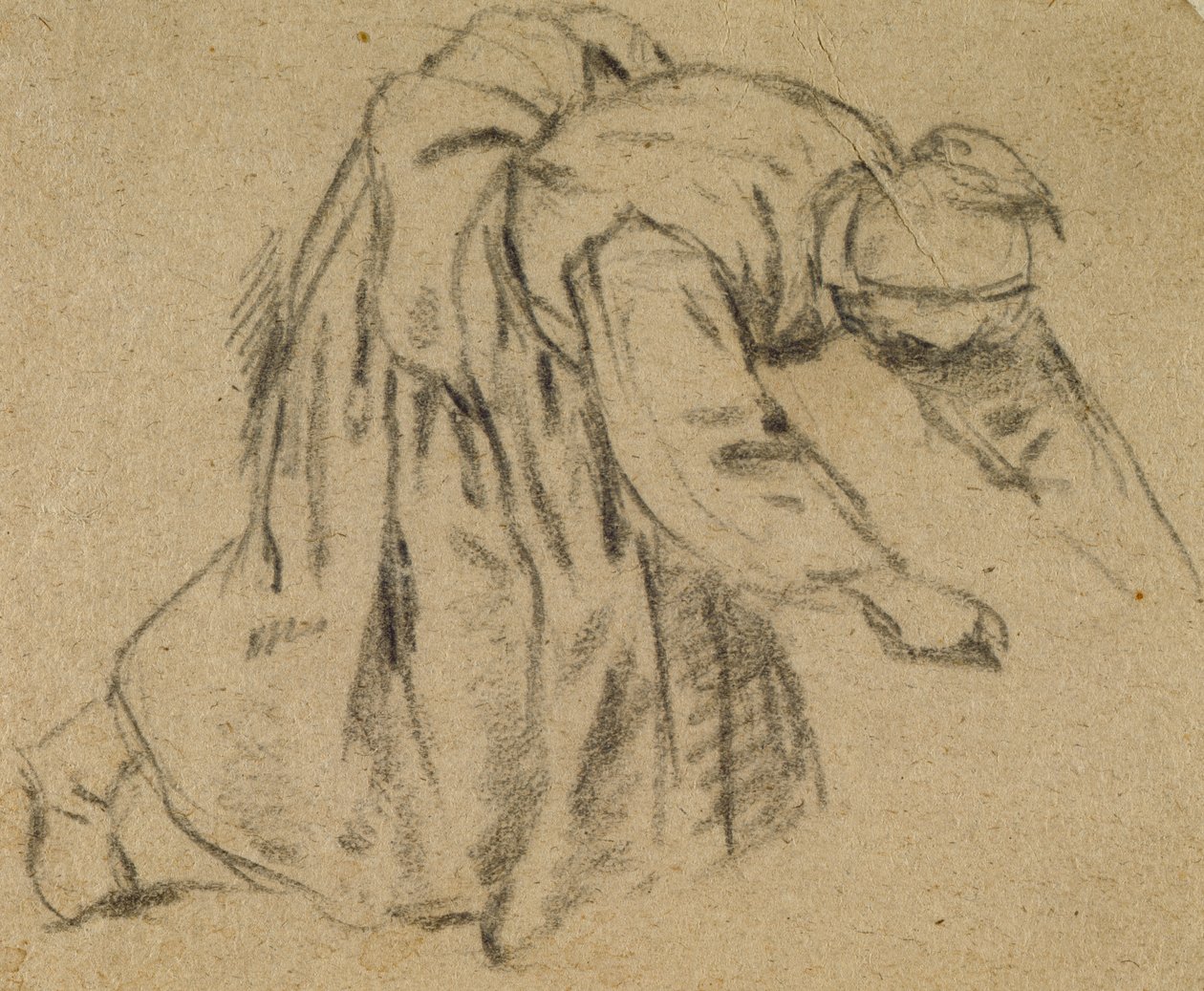 Kvinde bøjer sig ned, 1656 (kridt på papir) af Adriaen Jansz. van Ostade