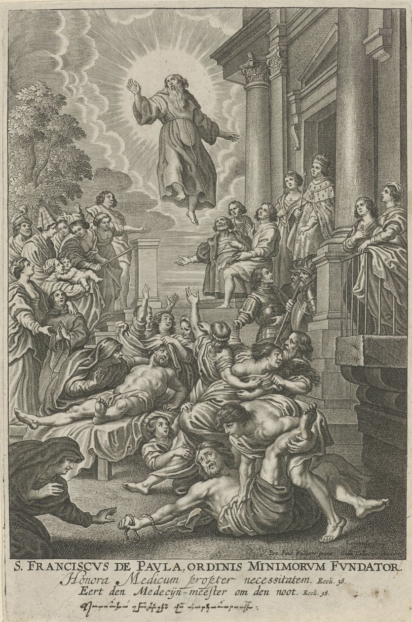 H. Franciscus van Paola geneest de zieken St. Francis de Paula, grundlægger af Mindreordenen (titel på objekt) af Adriaen Lommelin
