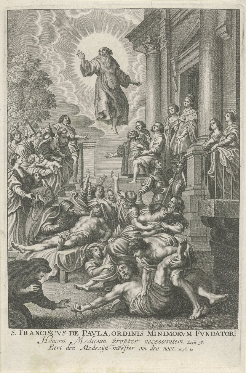 H. Franciscus van Paola geneest de zieken St. Francis de Paula, grundlægger af Mindreordenen (titel på objekt) af Adriaen Lommelin