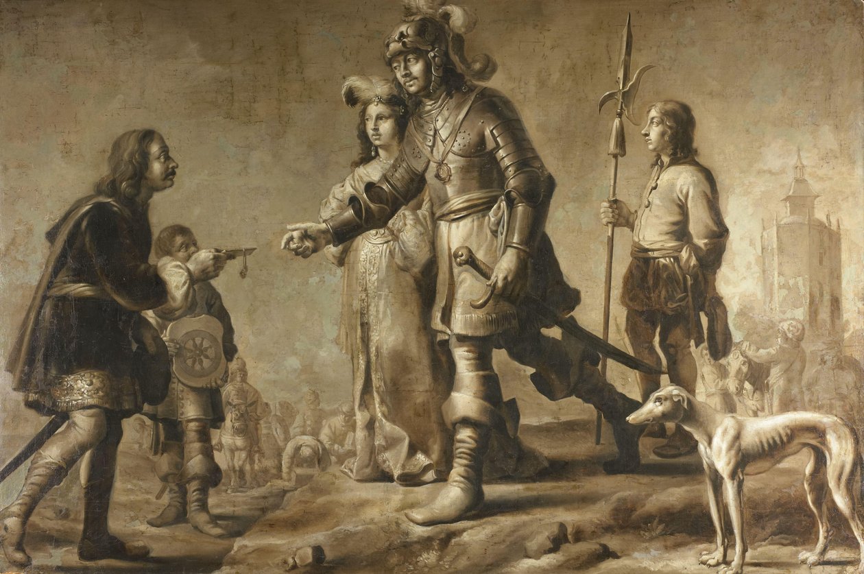 Boudewijn van Heusden (?-870) og hans kone Sophia modtager hyldest fra kong Edmunds legat, ca. 1626 af Adriaen Pietersz van de Venne (manner of)