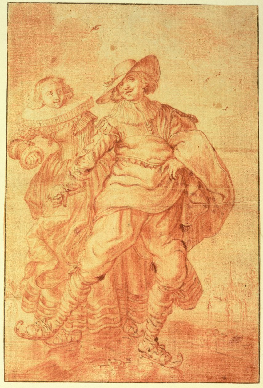 A Lady and Gentleman Skating on Ice, ca. 1625 (rødt kridt på papir) af Adriaen Pietersz van de Venne
