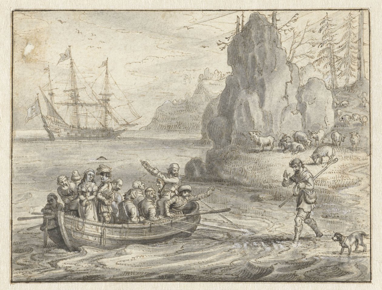 Celadon beder pirater om at tage ham sammen med hans bortførte kone, Galatea af Adriaen Pietersz van de Venne