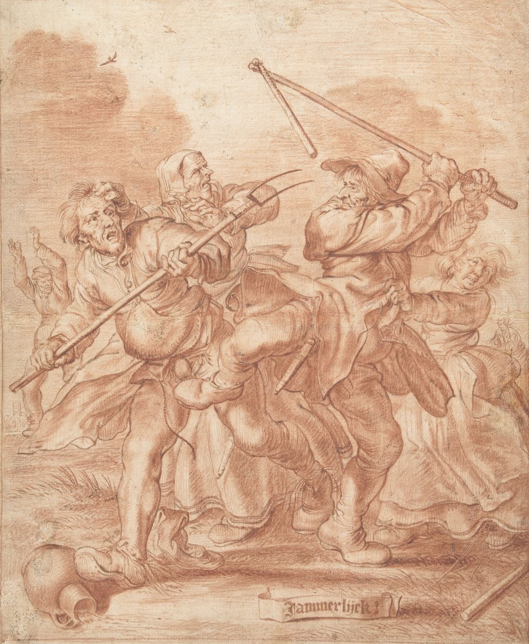 Fighting Peasants, 1600-62 (kridt på papir) af Adriaen Pietersz van de Venne