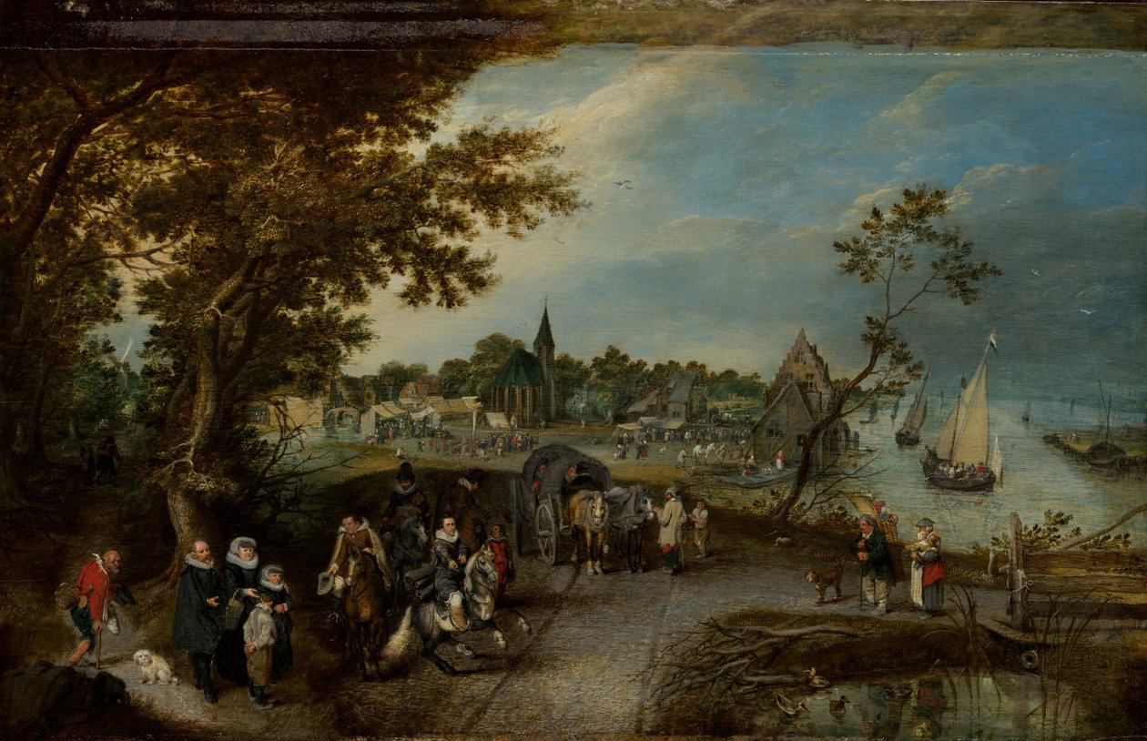Landskab med figurer og en landsbymesse (Village Kermesse) af Adriaen Pietersz van de Venne