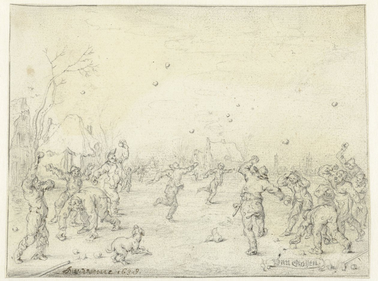 Mænd og drenge kaster snebolde af Adriaen Pietersz van de Venne