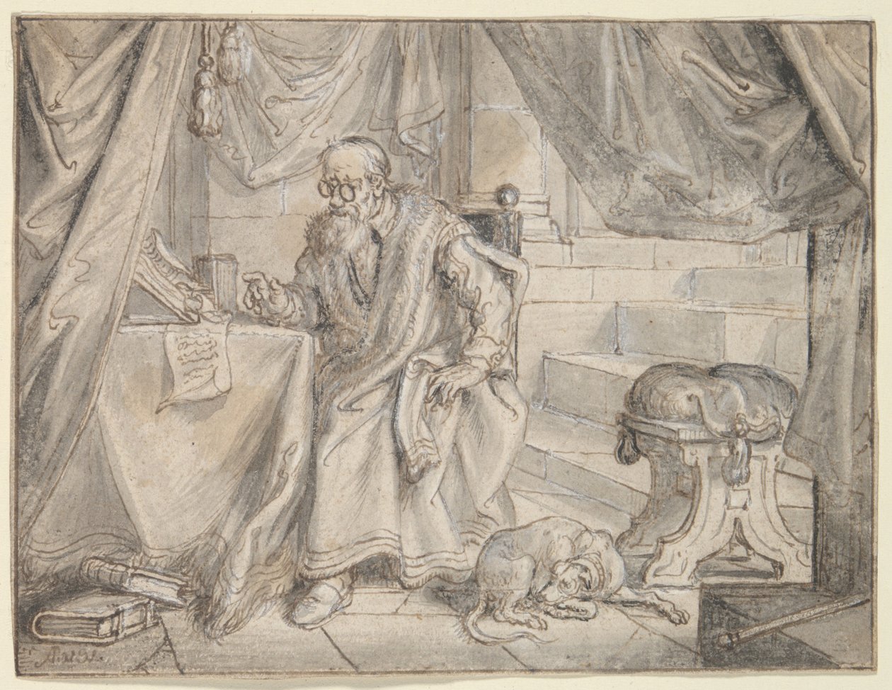 Studie til «Manden med briller taler» af Adriaen Pietersz van de Venne