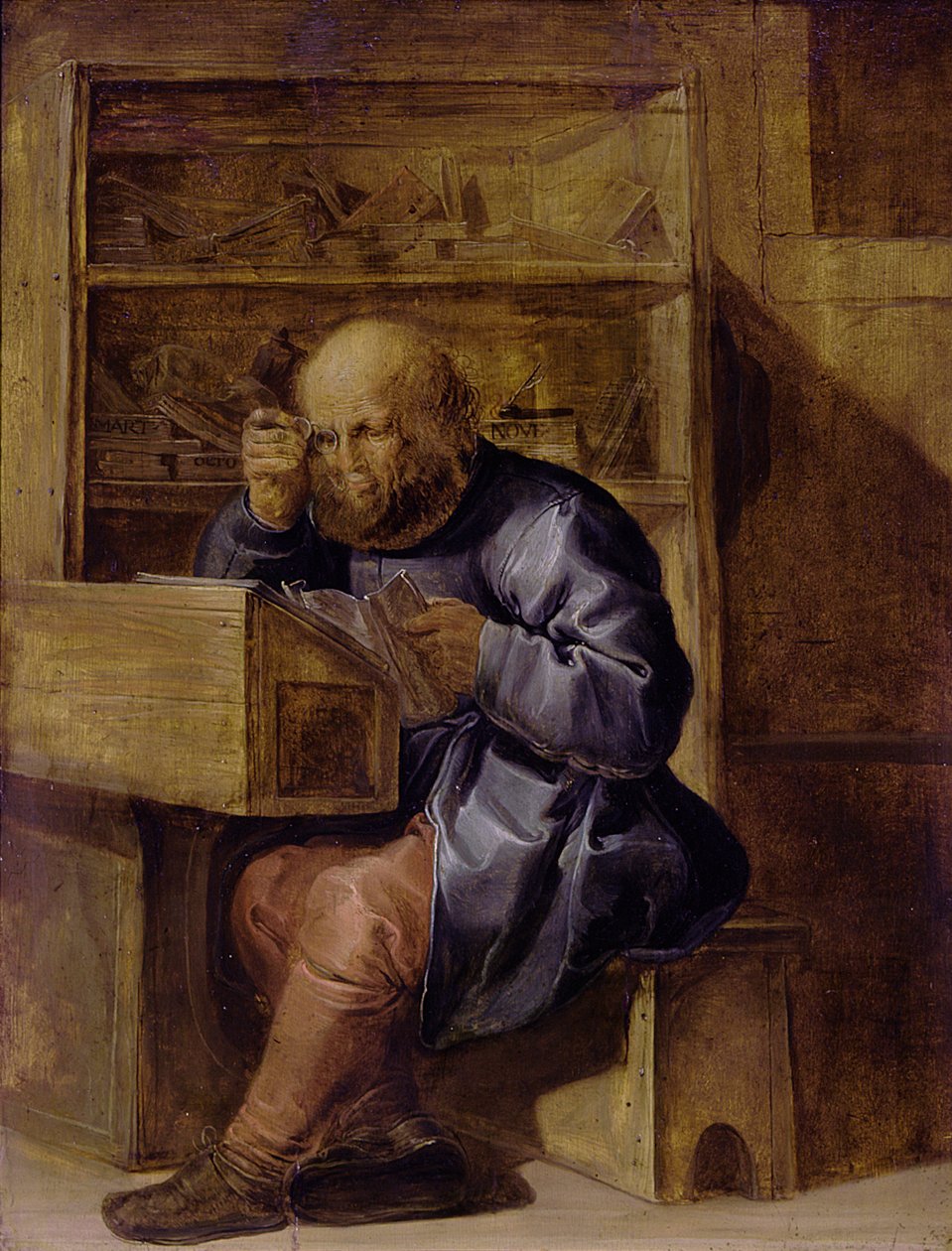 Korrekturlæseren Cornelis Kiel på arbejde, første halvdel af 1600-tallet.. af Adriaen Pietersz. van de Venne